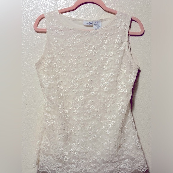 Elegant Lace Sleeveless Ivory Vintage Y2K Top - Picture 2 of 6